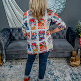 Fleece Scoop Neck Floral Cat Top