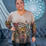 Printed Dollman Sleeves Multi Sweater