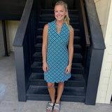 Geo Dia Em Nvy Scallop VNeck Dress
