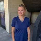 Navy V Neck Short Sleeve