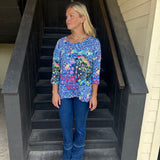 Multi Blue Crinkle Button Back