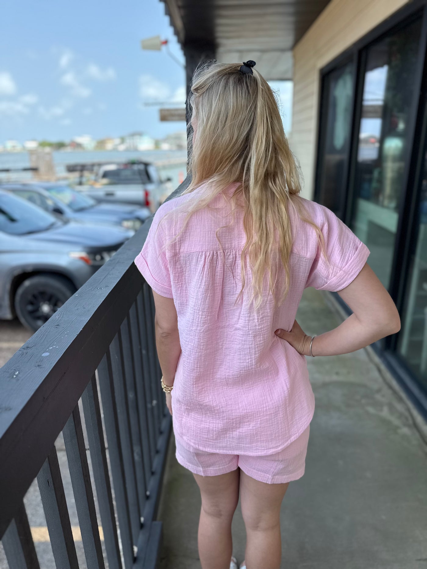 Sea Glass Pink Short Sleeve V Top