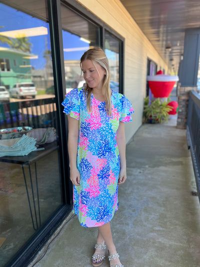 Colorful Filigree 42" Ruffle Sleeve Top