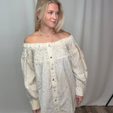 Navy Striped Smock Neck Top