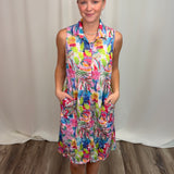 Pink Crinkle Button Back Tank Dress