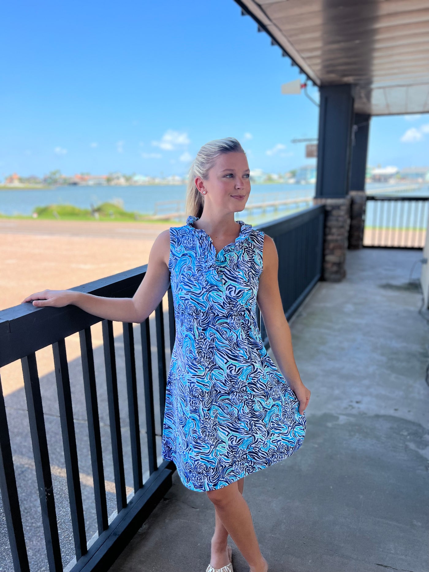 Zebra Pineapple VNeck Ruffle Dress