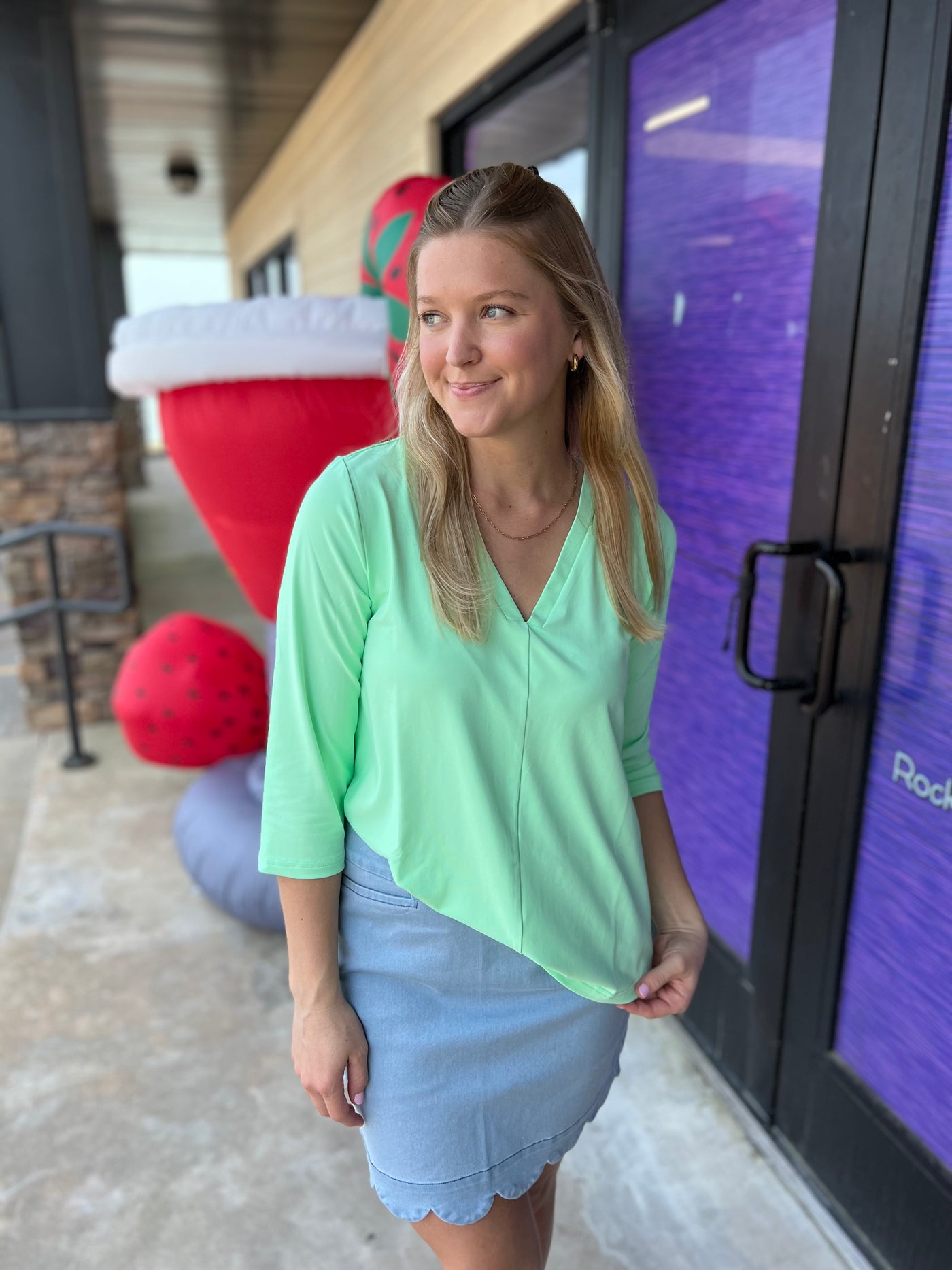 Clear Lime 3/4 Sleeve Top