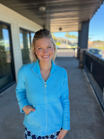 Turquoise Boucle Zip Jacket