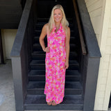 Palm Tree Pinks Ruffle S.less Maxi