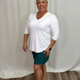 White 3/4 Sleeve V-Neck Top