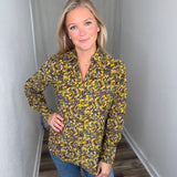 Yellow Floral Print Corduroy Blouse