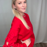 Bow Embellished Long-Sleeve Crew Neck Knit Sweater