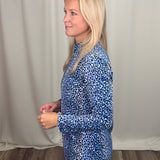 Blue Leopard High Neck Zip Pullover