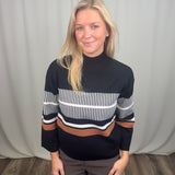 Black Multi Stripe Mockneck