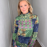 Green/Navy Mock Neck Top