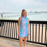 Green and Pink Sleeveless Zip Top