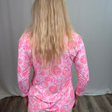 Gingham Island Picnic Ruffled Neck 3/4 Sleeve