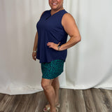 Navy SlvLess Keyhole Top