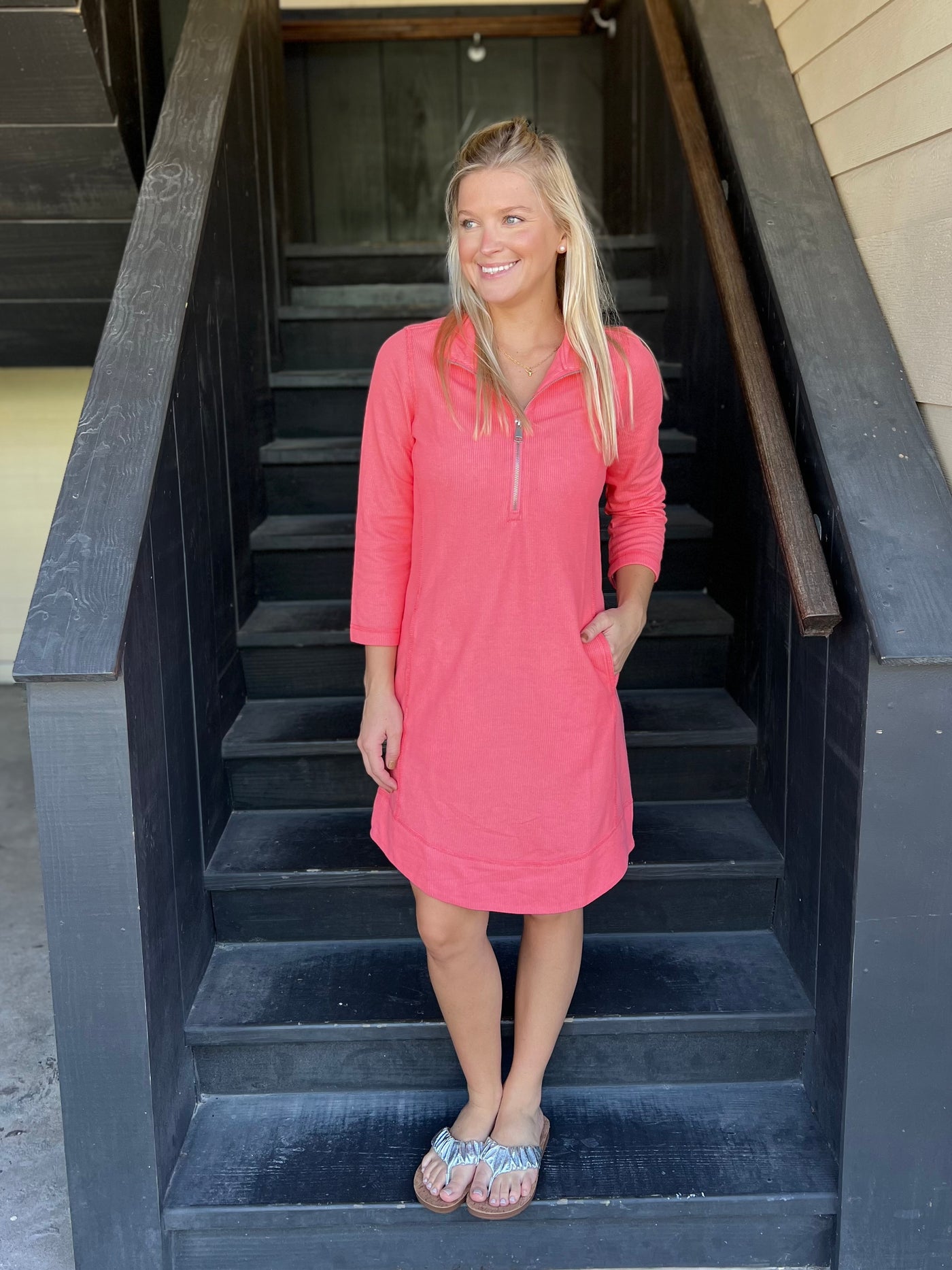 Clear Salmon Half Zip Dress