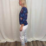 White Denim Star Embroidery Capri