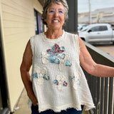 Sleeveless denim flower patch top