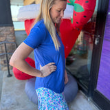 Blue Short Sleeve Keyhole Top