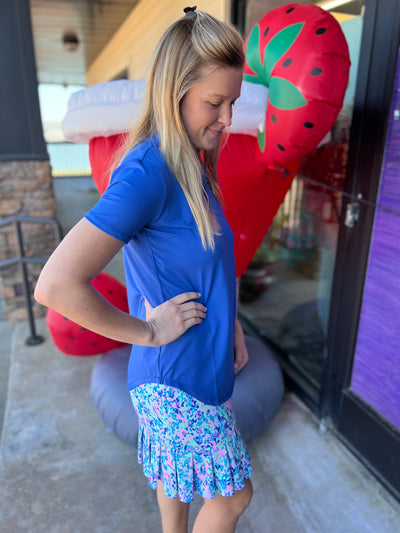Blue Short Sleeve Keyhole Top