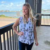 White and Black Sleeveless Top