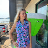 Spring Bouquet Slv.less Ruffle Vneck