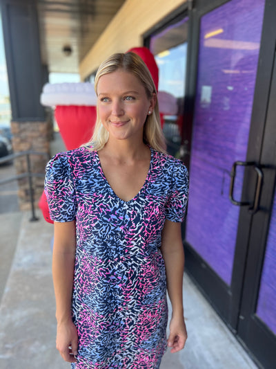 Animal Print Puffed Sleeve Dress
