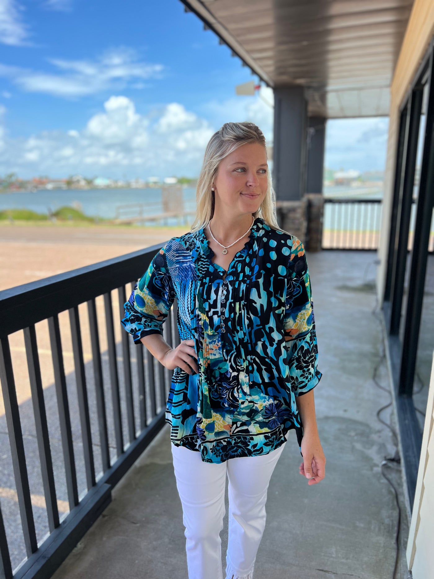 Navy Silk Top
