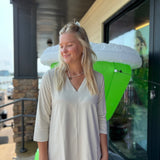 Stone V-neck 3/4 Length Sleeve Top