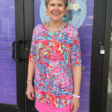 Pink Short Sleeve Crinkle Top
