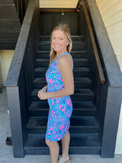 Blue Floral Sexy Dress