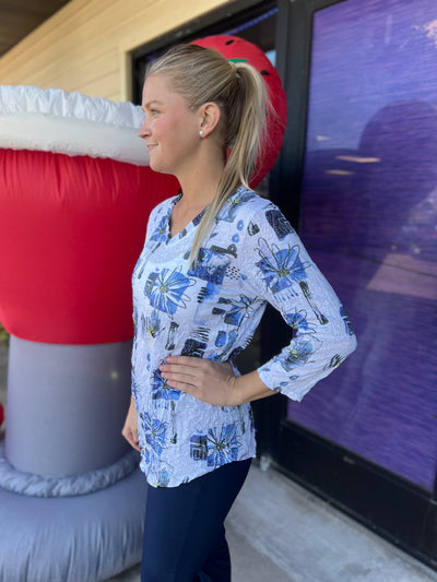 Blue Crinkle V-Neck