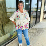 Balloon sleeve gauze floral jacket