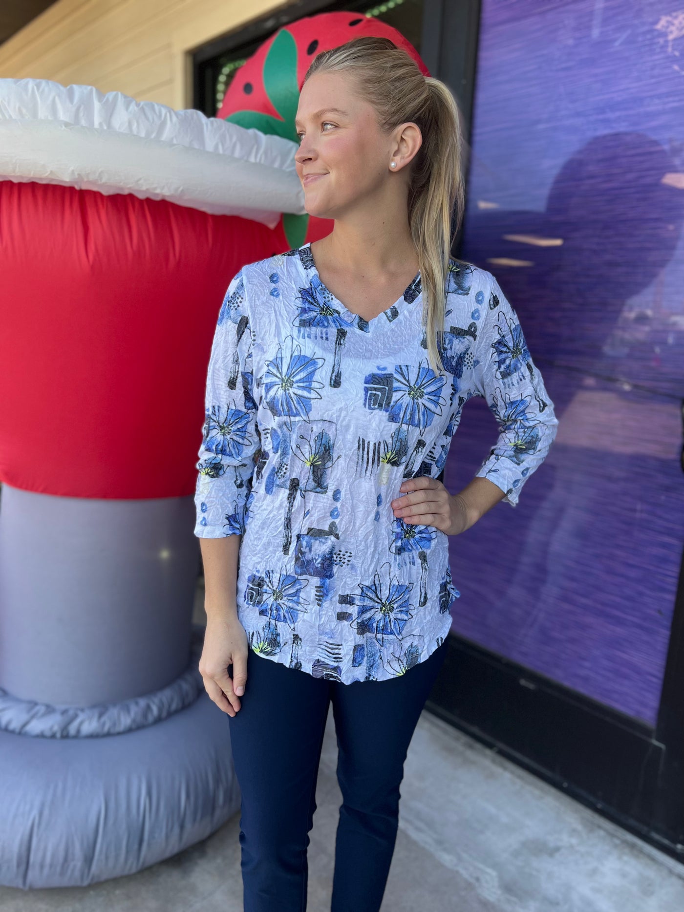 Blue Crinkle V-Neck