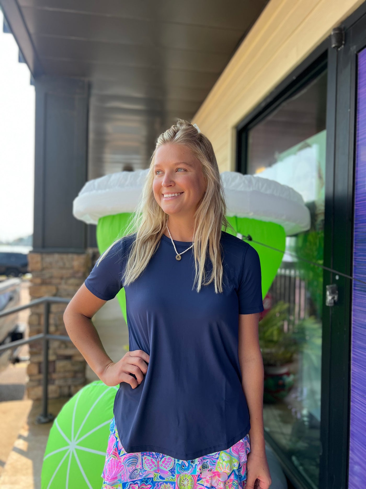 Navy Short Sleeve Top