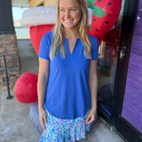 Blue Short Sleeve Keyhole Top