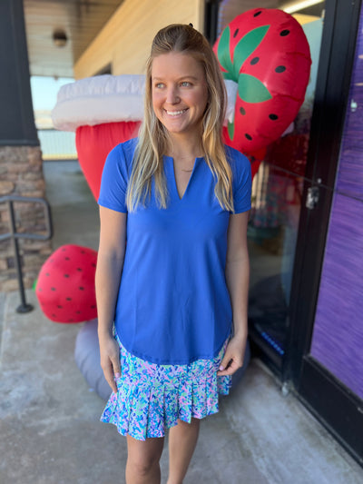 Blue Short Sleeve Keyhole Top