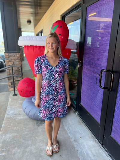 Animal Print Puffed Sleeve Dress