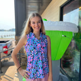 Spring Bouquet Slv.less Ruffle Vneck