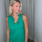 Ruffle V-neck Emerald Tank