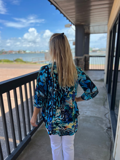 Navy Silk Top