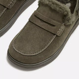 Olive Shearling Back-Strap Mules