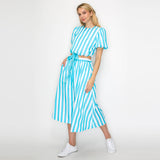 Stripe Turquoise Midi Skirt