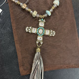 Crystal Cross & Turquoise Necklace
