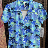 Palm Tree Blues Short Slv Collar Top