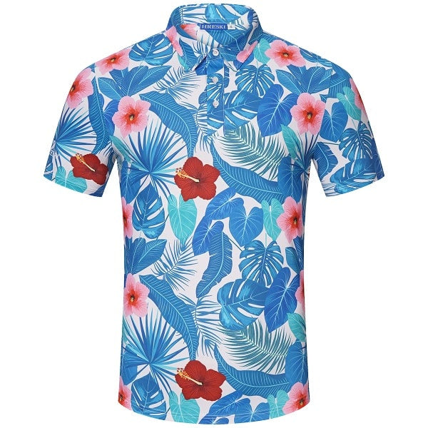 Teal Palm Leaves Golf Shirt