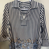 Paisley Trim Stripe 3/4 Sleeve Top